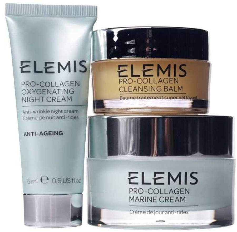 Elemis VIP rinkinys: Elemis Pro-Collagen Oxygenating naktinis kremas 15ml + Elemis Pro-Collagen Marine kremas 30ml + Elemis Pro-Collagen valomasis balzamas 20g