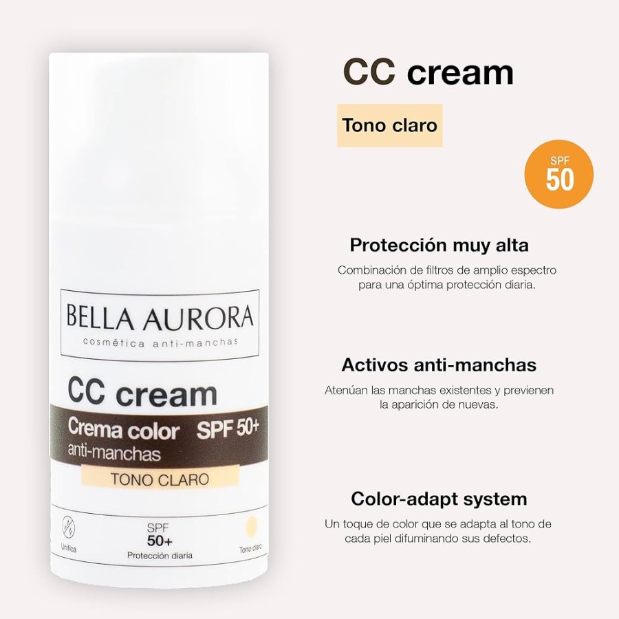  Bella Aurora CC kremas nuo dėmių SPF50+ Tono Claro Light Shade šviesus tonas 30ml