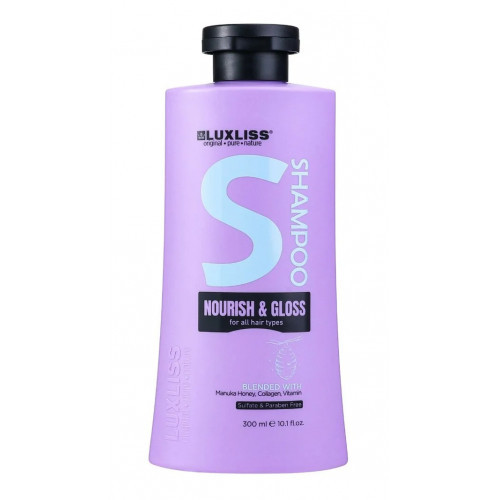 LUXLISS Nourish & Gloss Shampoo maitinatis, spindesį suteikiantis šampūnas 300ml