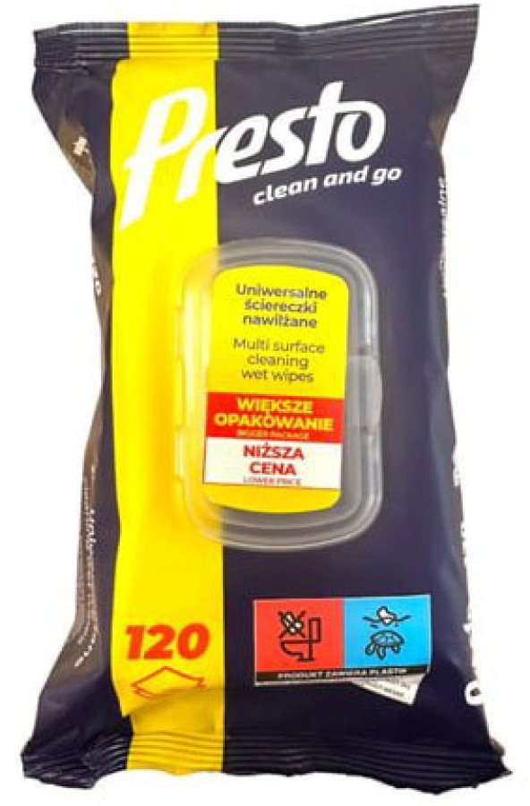 Presto Clean and Go drėgnos servėtėlės paviršiams 120vnt.